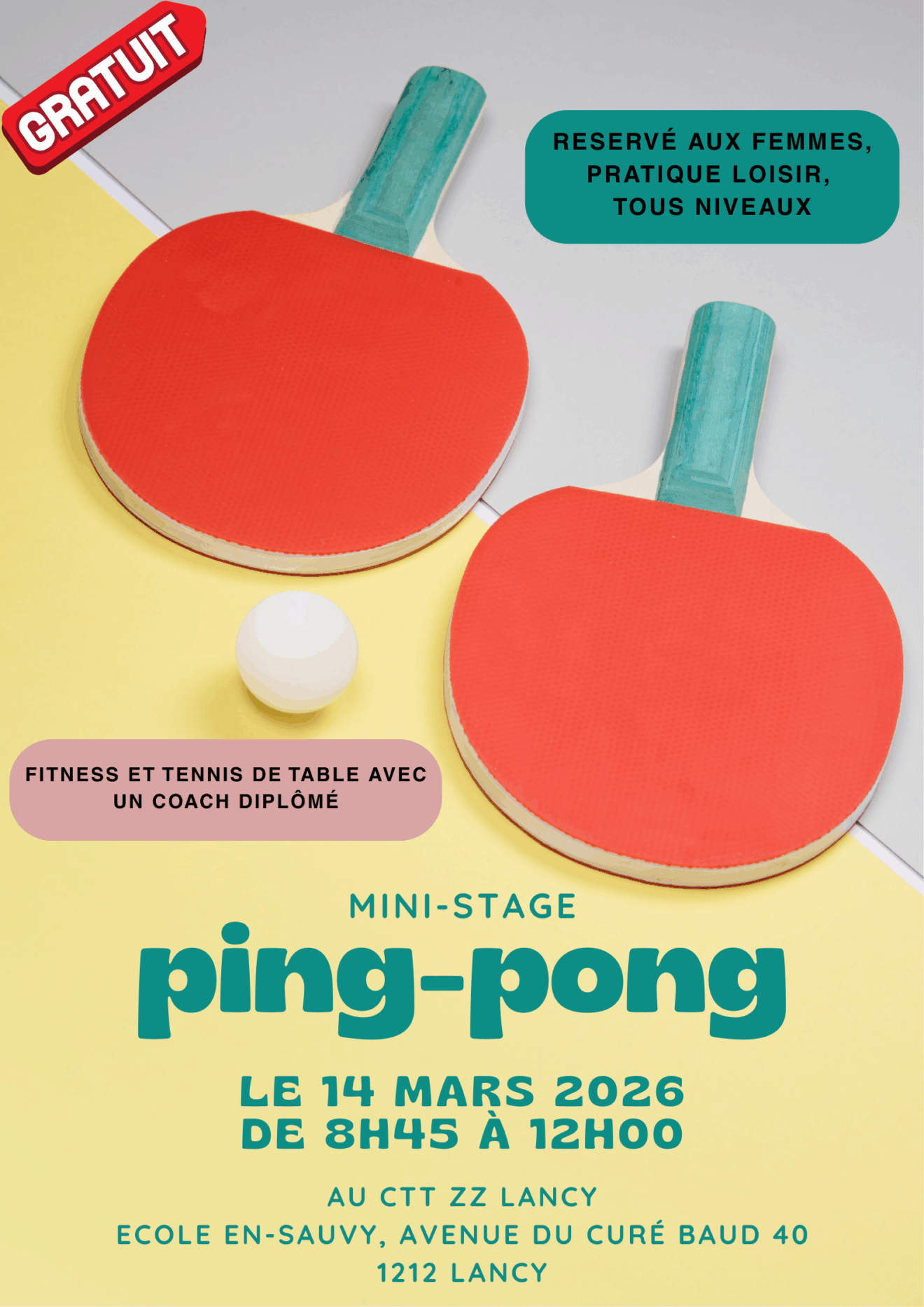 Mini-Stage Loisirs Femmes 14.03.26 : une matinée de tennis de table pour les femmes